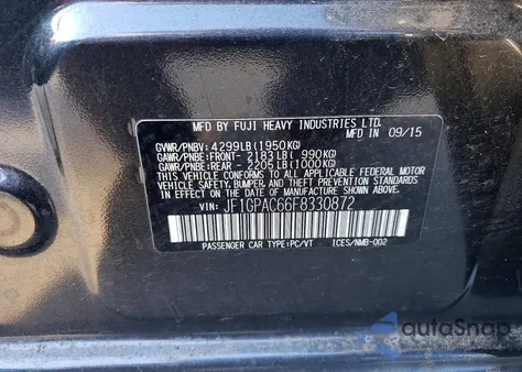 2015 Subaru Impreza Premium from USA, damaged, VIN JF1GPAC66F8330872